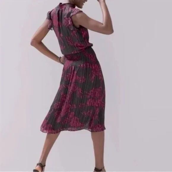 WHBM Smocked Waist Ruffle Midi Dress NWT - Picture 2 of 16